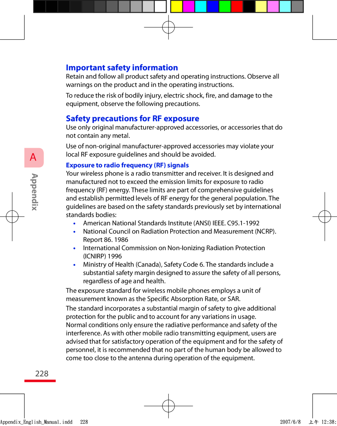 HTC TRIN100 Important safety information, Safety precautions for RF exposure, Exposure to radio frequency RF signals 