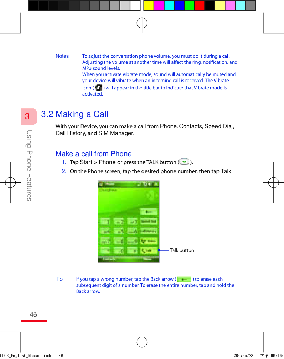 HTC TRIN100 user manual Using Phone Features, Make a call from Phone 