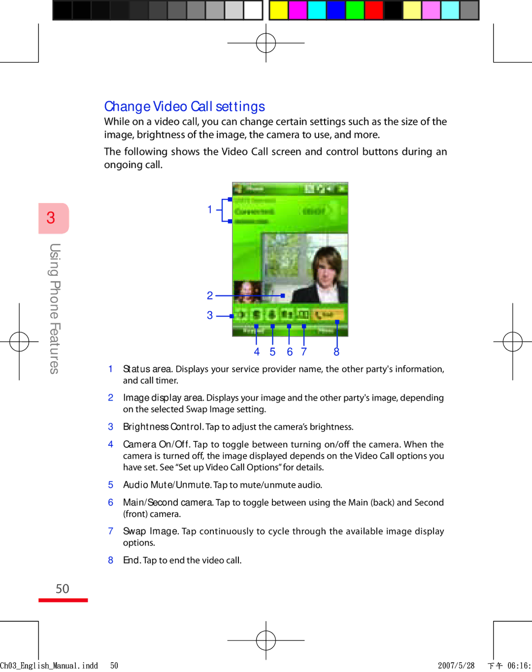 HTC TRIN100 user manual Change Video Call settings 