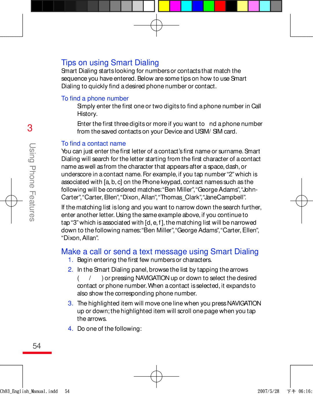 HTC TRIN100 Tips on using Smart Dialing, Make a call or send a text message using Smart Dialing, To find a phone number 