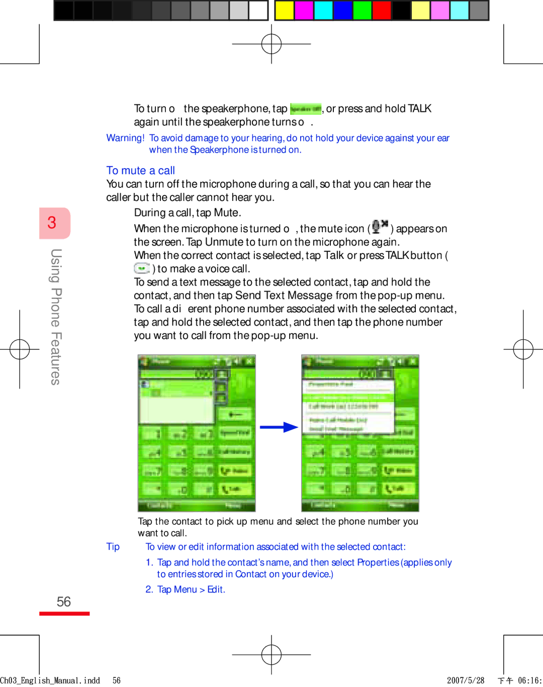 HTC TRIN100 user manual To mute a call 