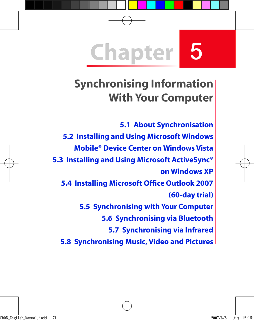 HTC TRIN100 user manual Synchronising Information With Your Computer, About Synchronisation 