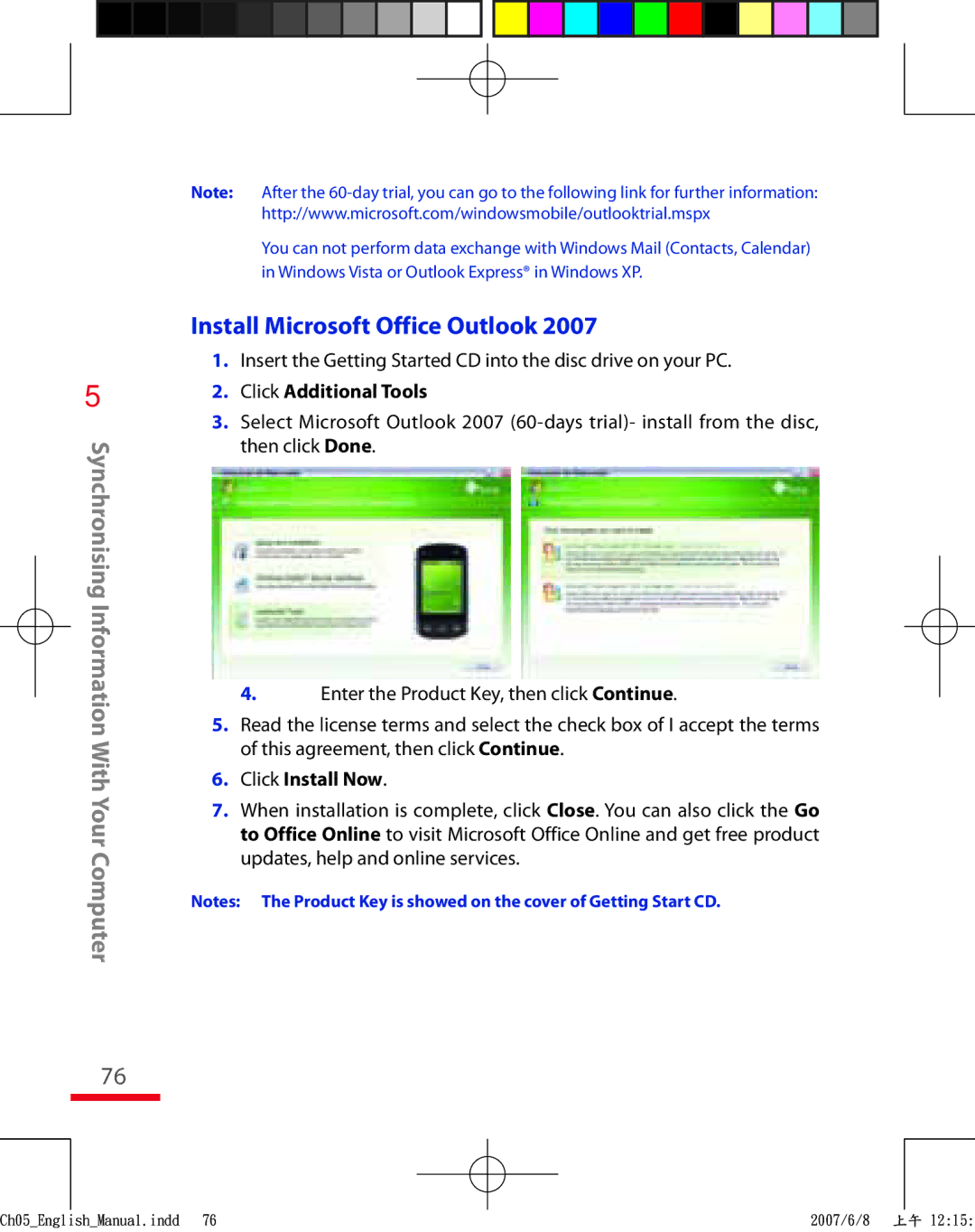 HTC TRIN100 user manual Install Microsoft Office Outlook, Click Additional Tools, Click Install Now 