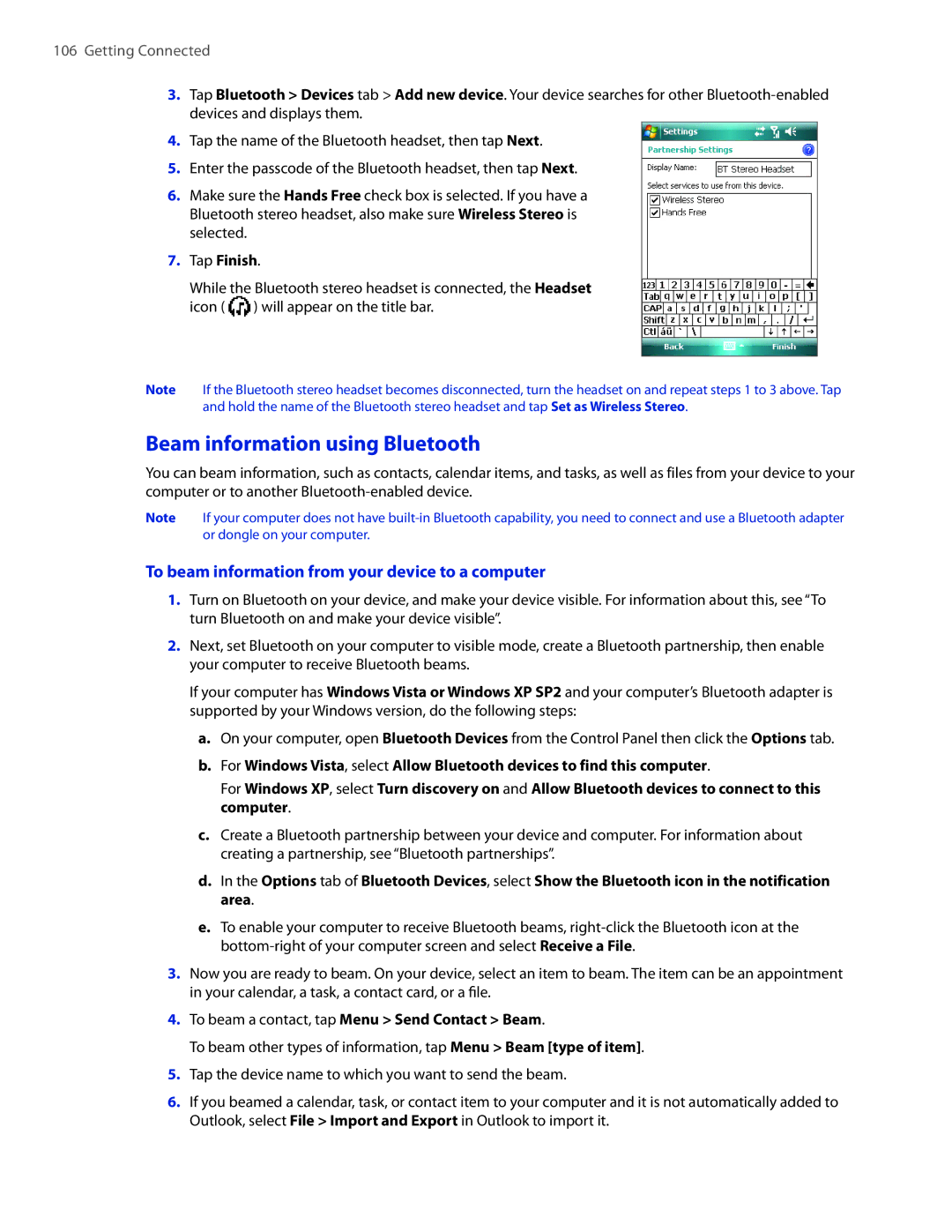 HTC VOGU100 user manual Beam information using Bluetooth, To beam information from your device to a computer 