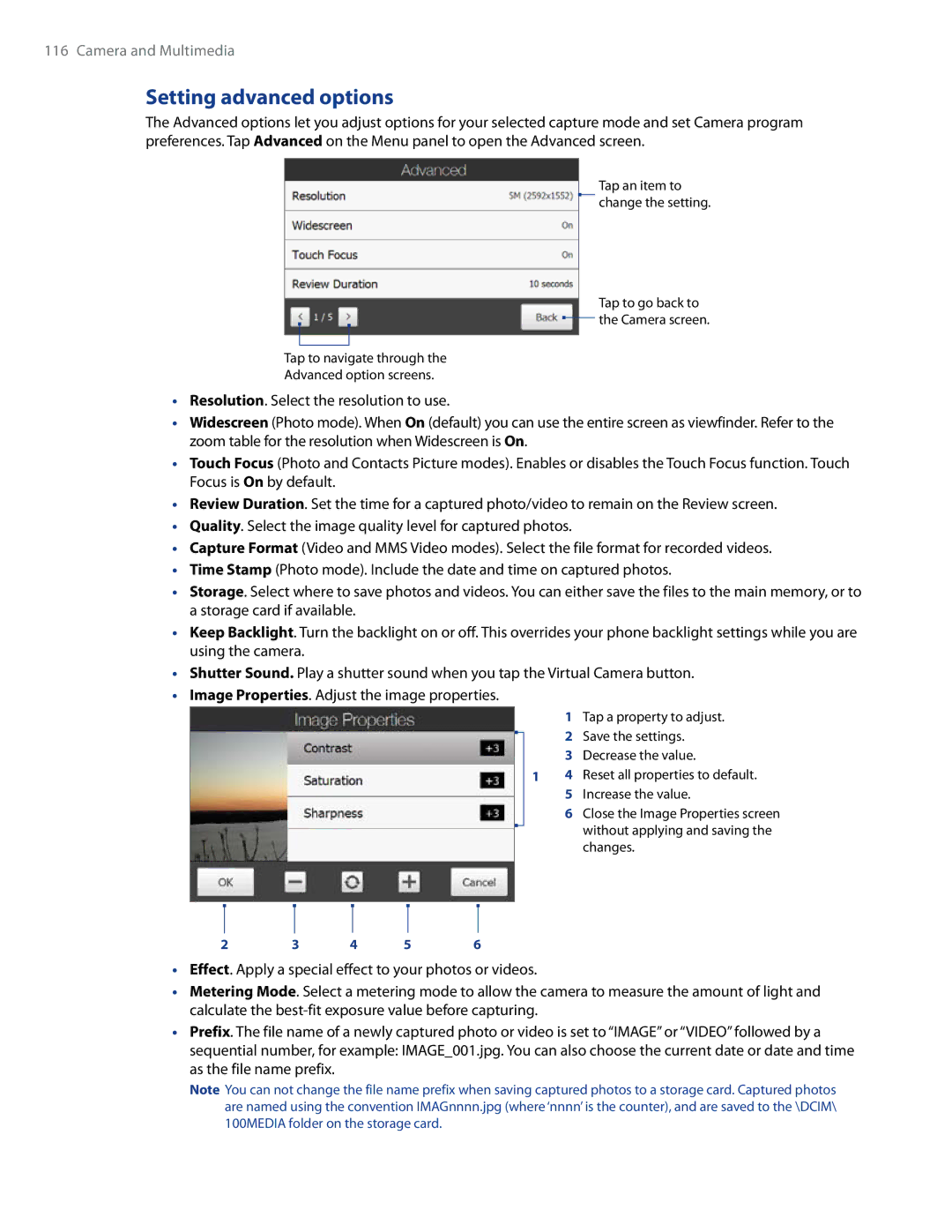 HTC WHIT100, Imagio user manual Setting advanced options 