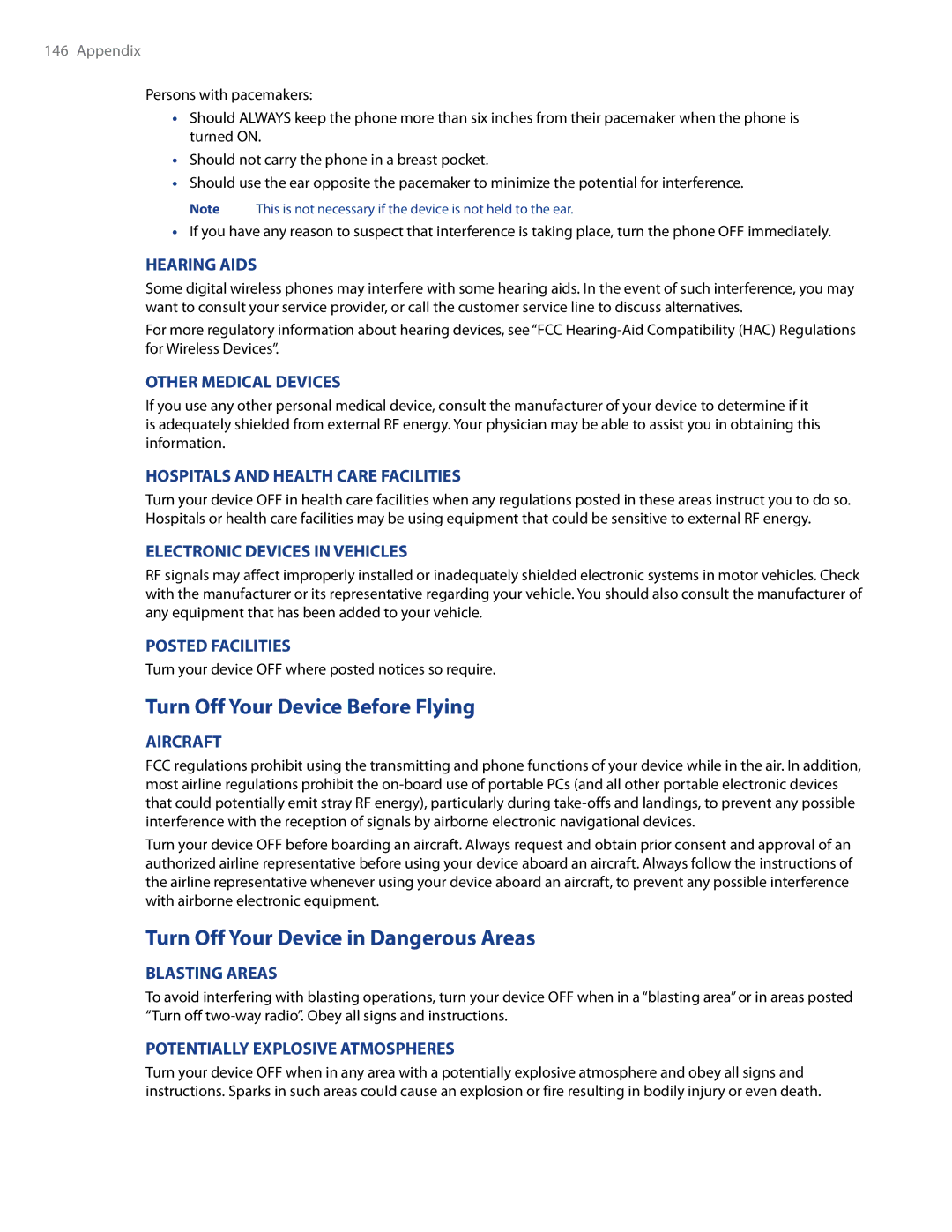 HTC WHIT100, Imagio user manual Turn Off Your Device Before Flying, Turn Off Your Device in Dangerous Areas 