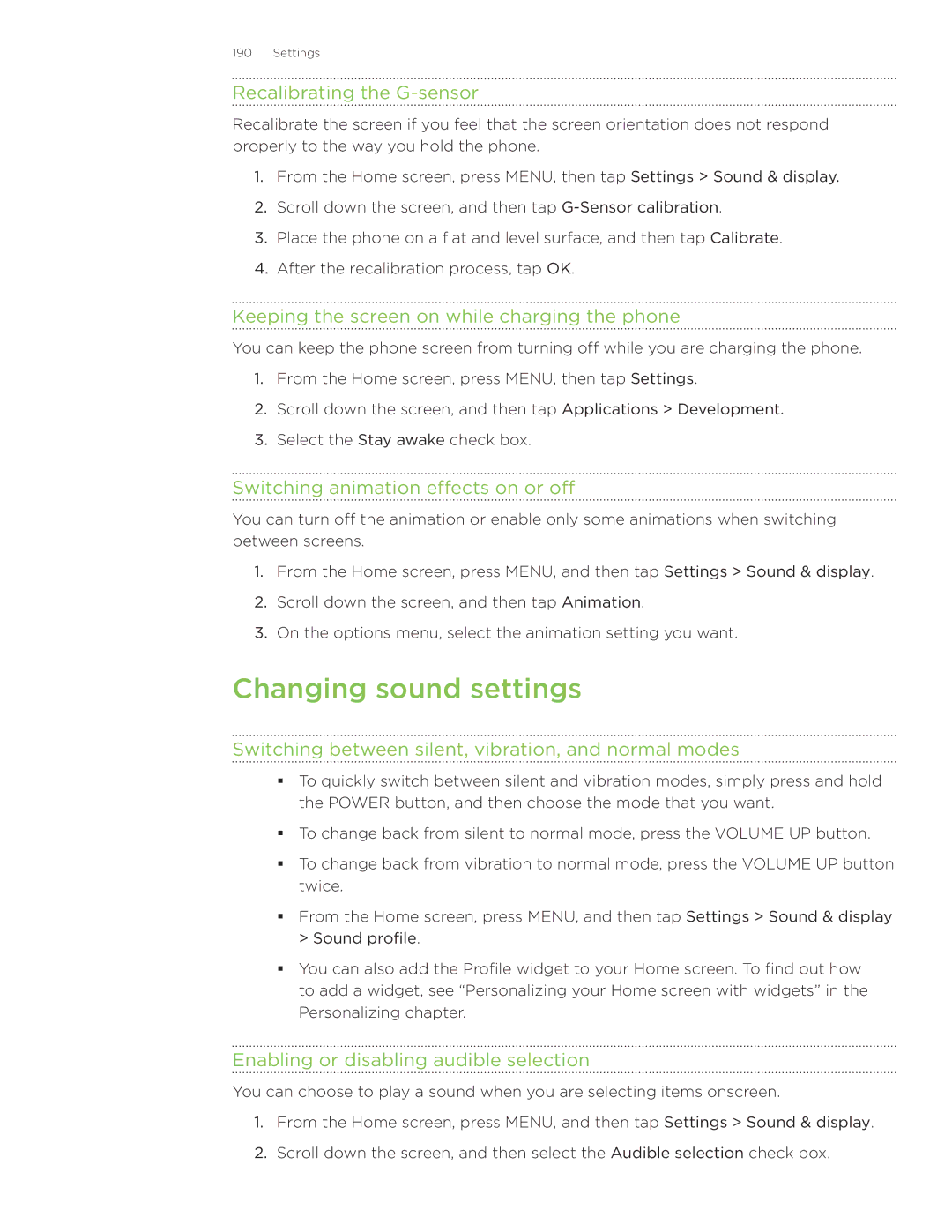 HTC Wildfire manual Changing sound settings 