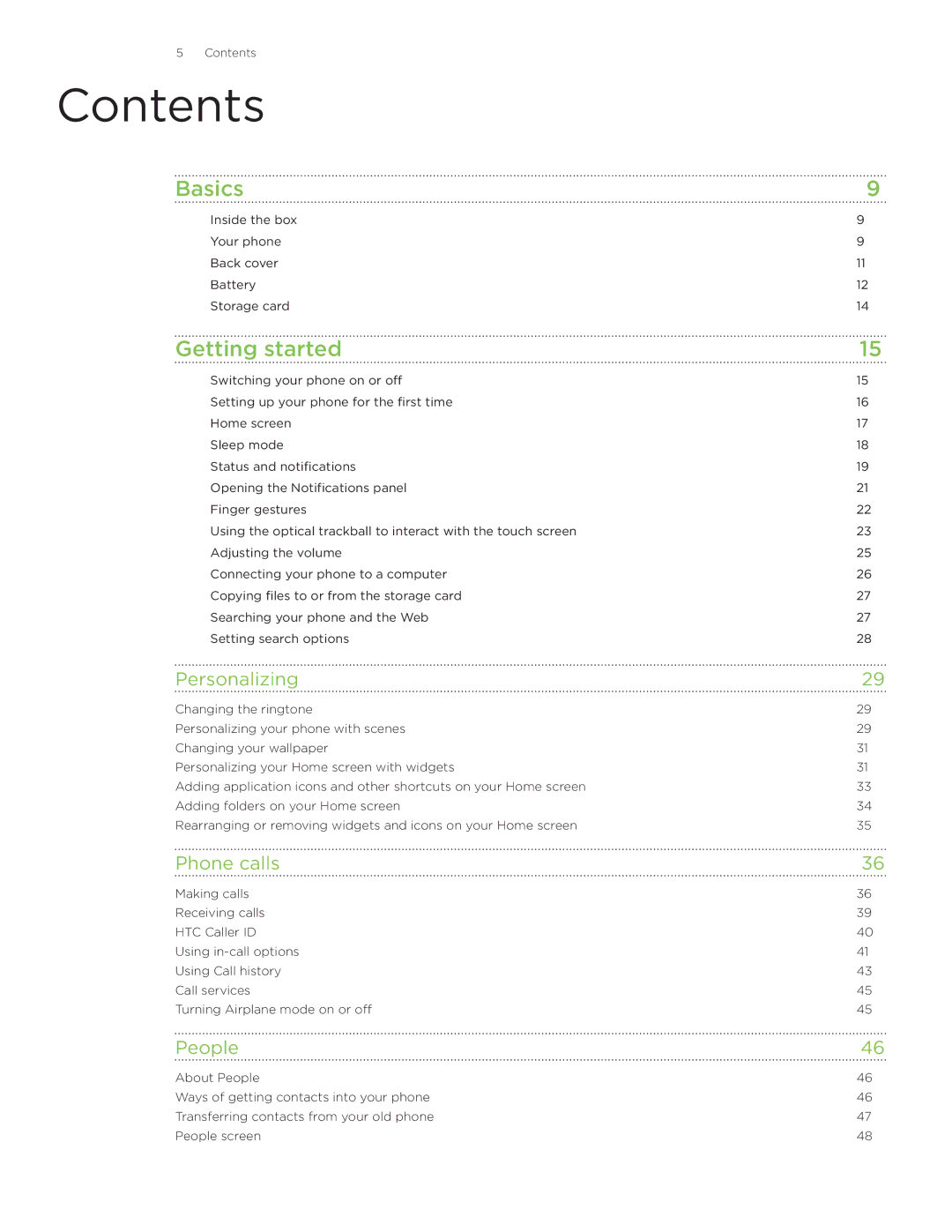 HTC Wildfire manual Contents 