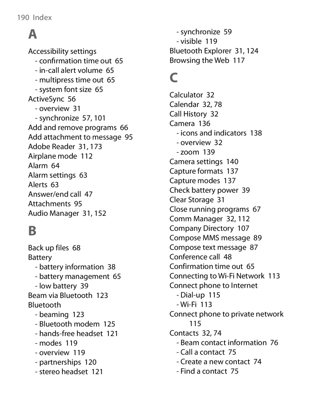 HTC WING160, LIBR160 user manual Index 