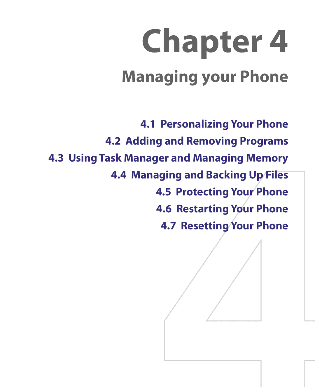 HTC LIBR160, WING160 user manual Managing your Phone 