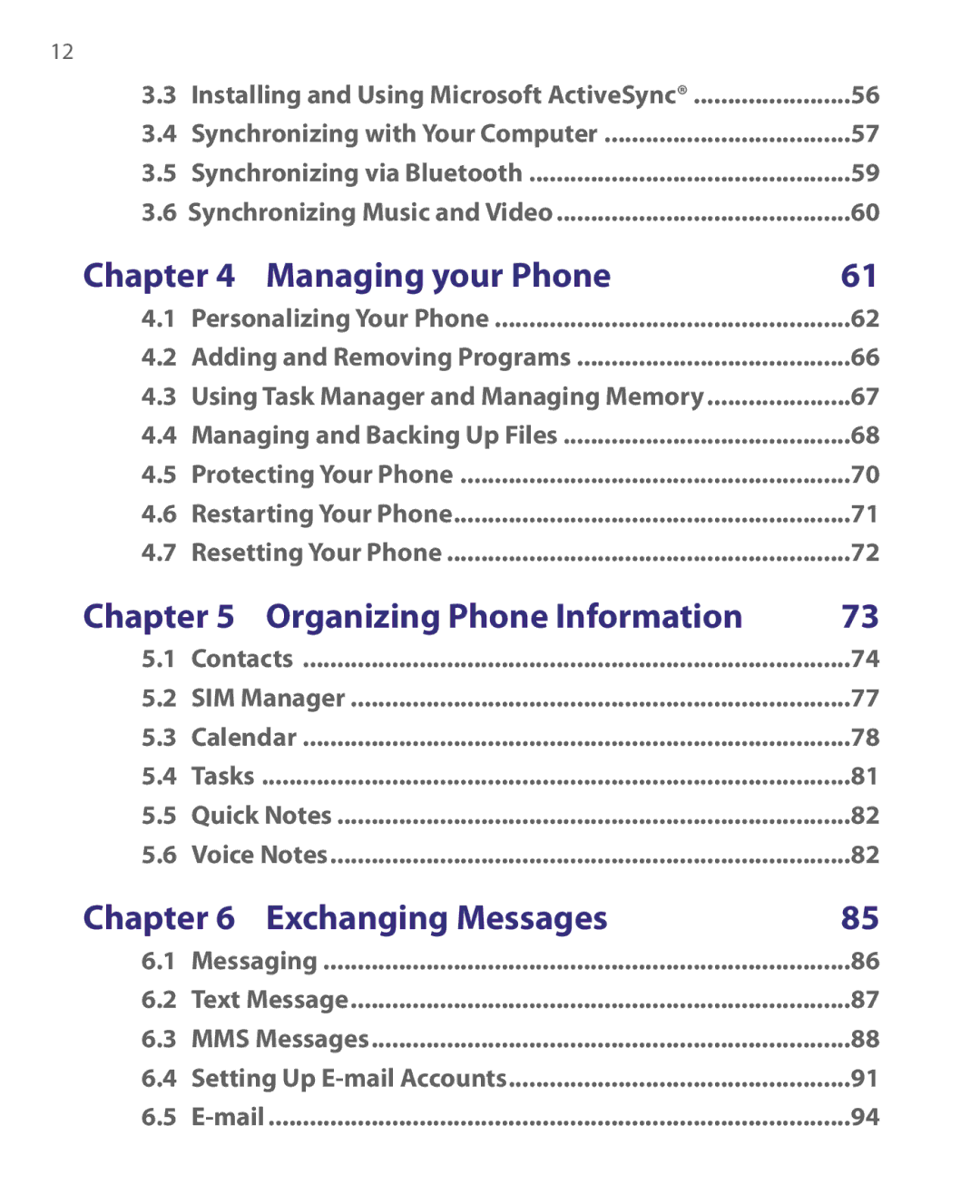 HTC WING220 user manual Managing your Phone, Organizing Phone Information, Exchanging Messages 