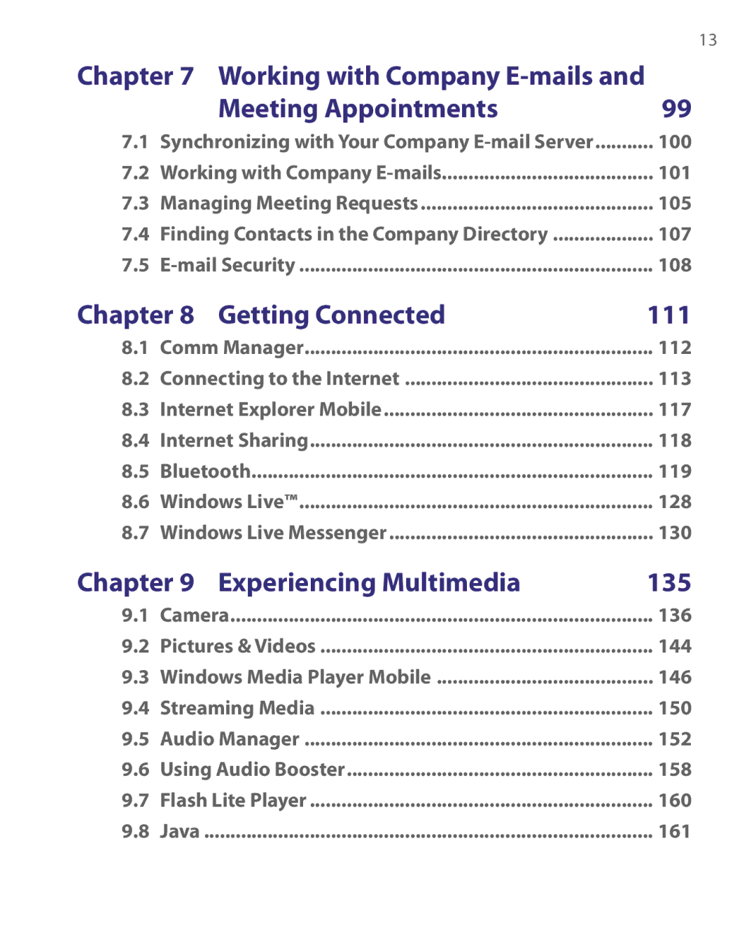 HTC WING220 user manual Meeting Appointments, Getting Connected, Experiencing Multimedia 