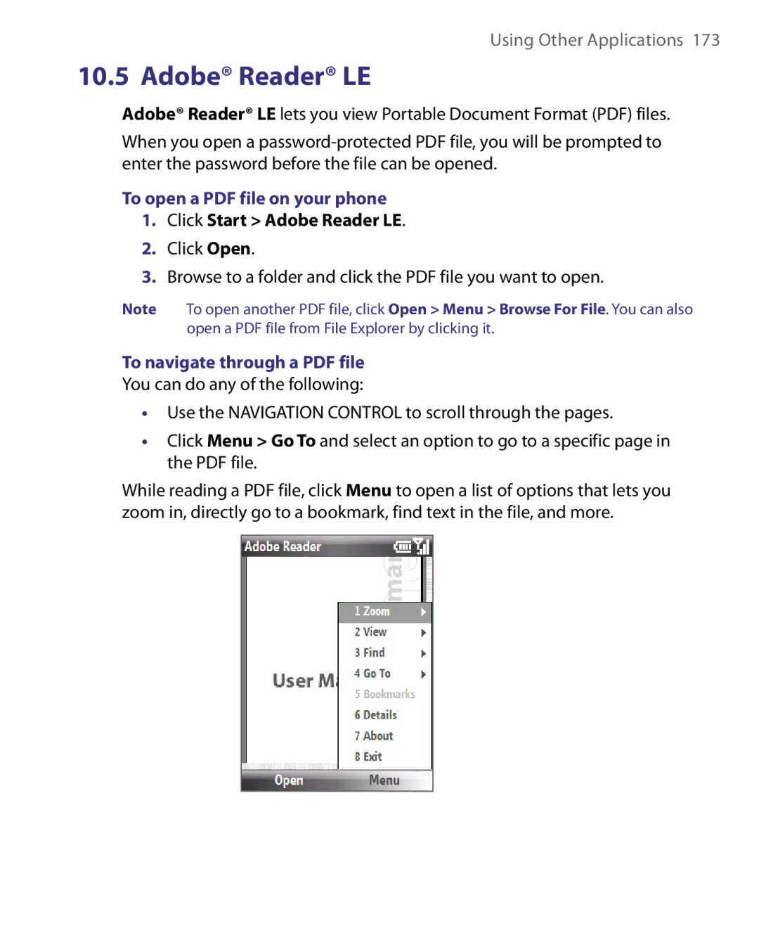 HTC WING220 user manual Click Start Adobe Reader LE 