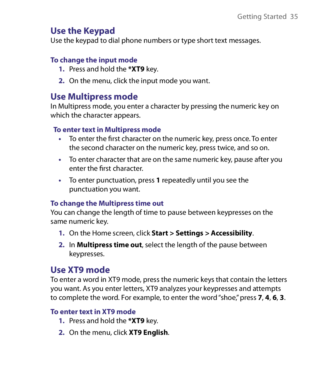 HTC WING220 user manual Use the Keypad, Use Multipress mode, Use XT9 mode 