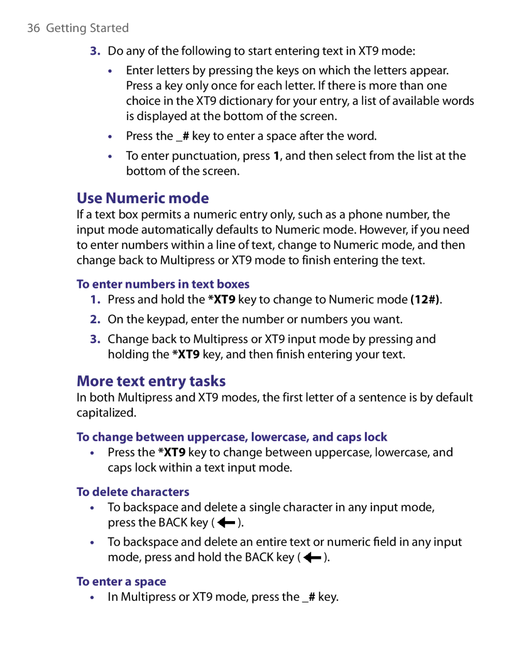HTC WING220 user manual Use Numeric mode, More text entry tasks 