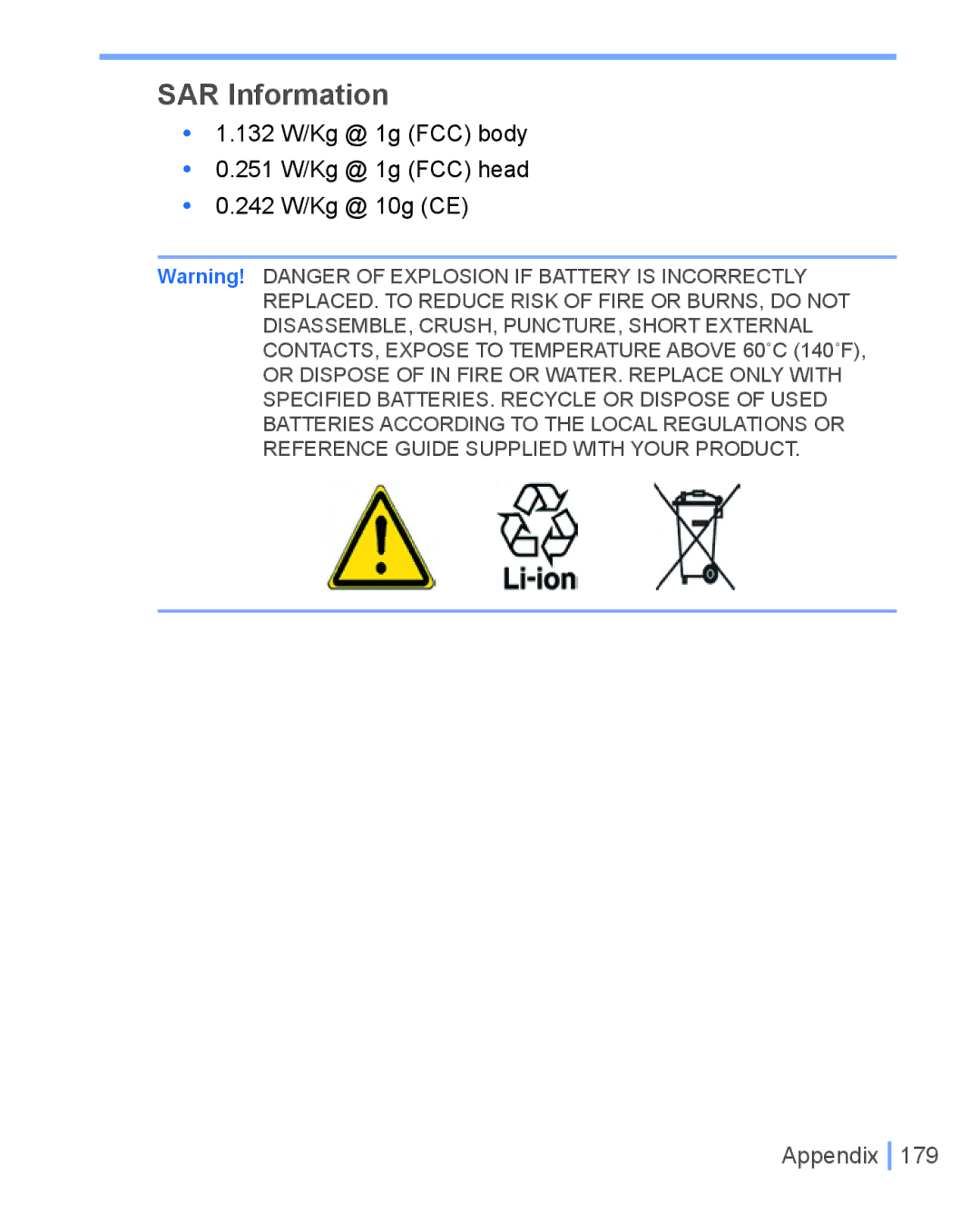 HTC WIZA100 user manual SAR Information 