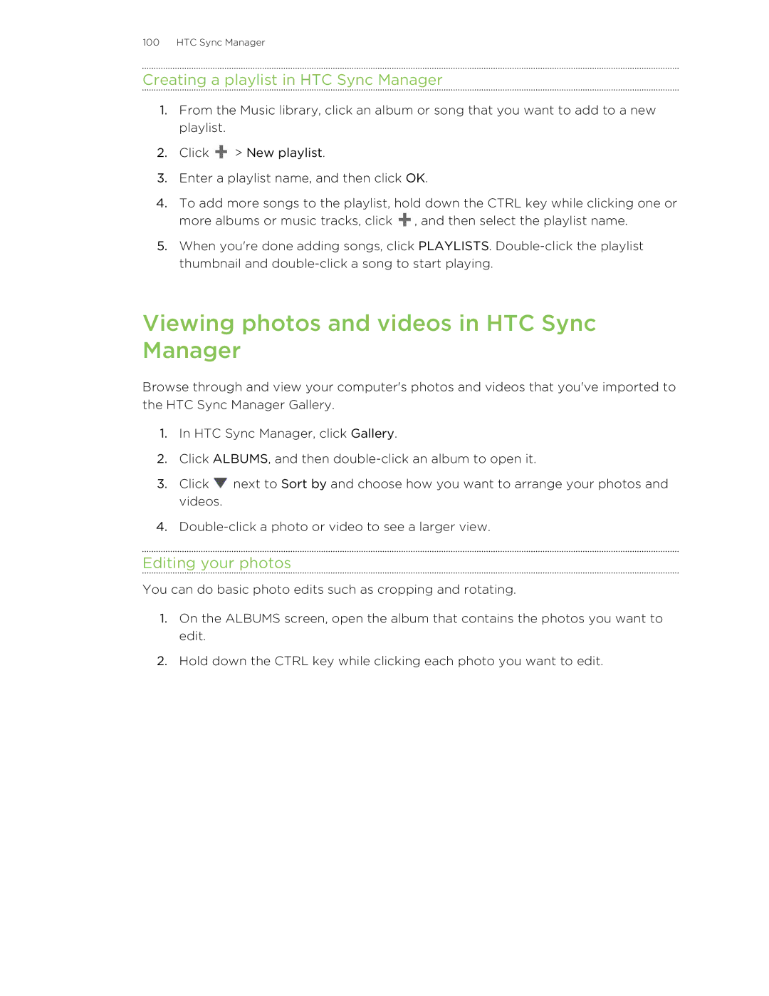 HTC X+ manual Viewing photos and videos in HTC Sync Manager, Creating a playlist in HTC Sync Manager, Editing your photos 