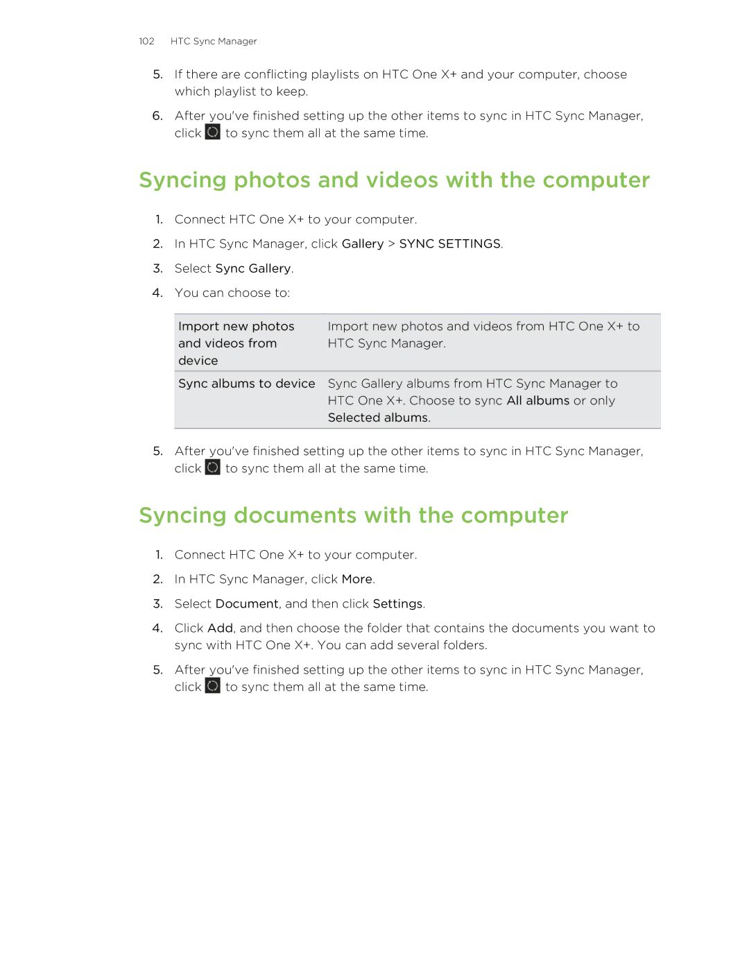 HTC X+ manual Syncing photos and videos with the computer, Syncing documents with the computer 