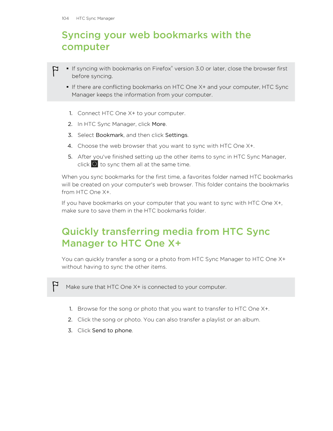 HTC X+ manual Syncing your web bookmarks with the computer 