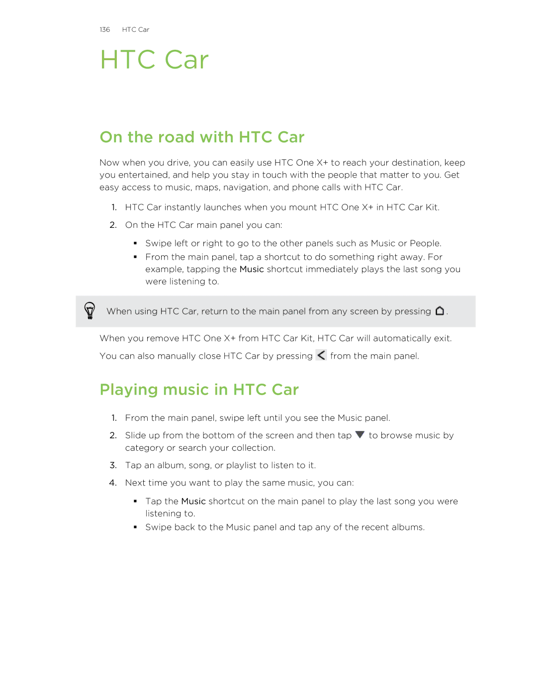 HTC X+ manual On the road with HTC Car, Playing music in HTC Car 