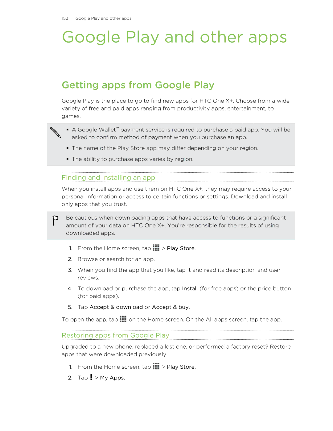 HTC X+ manual Google Play and other apps, Getting apps from Google Play, Finding and installing an app 