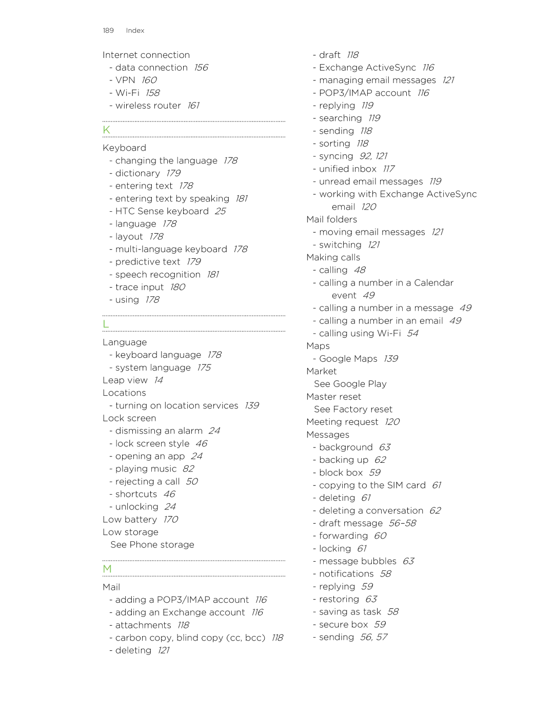 HTC X+ manual Index 