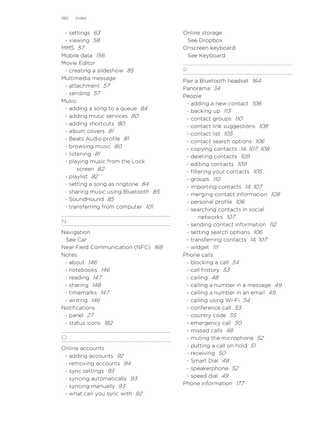 HTC X+ manual Index 