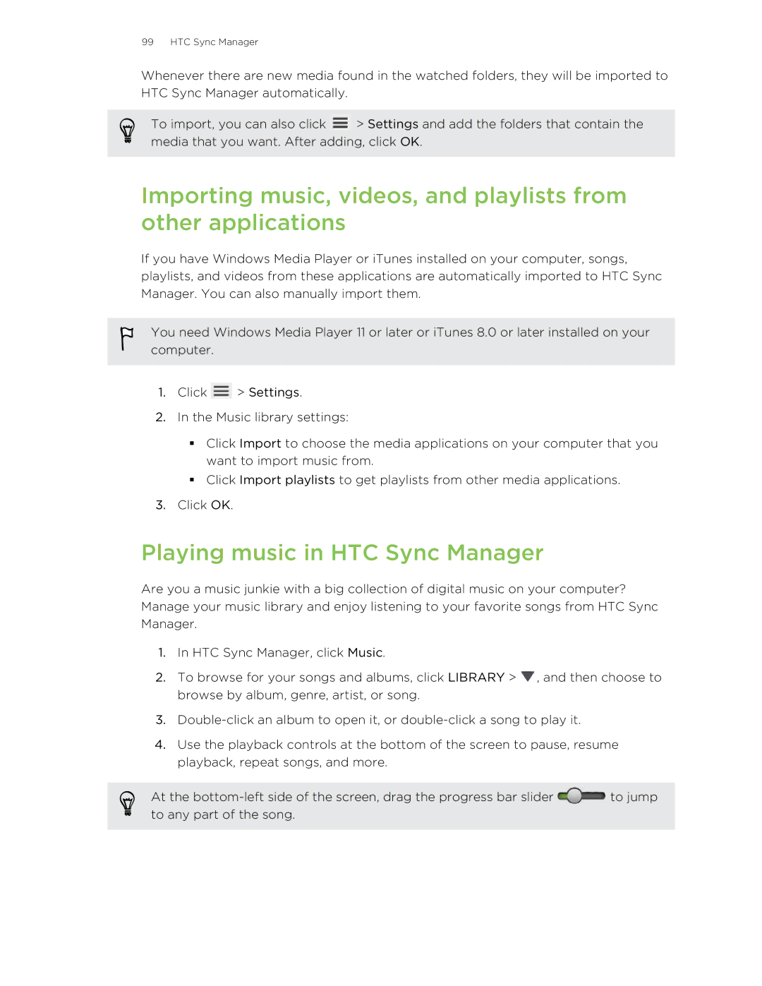 HTC X+ manual Playing music in HTC Sync Manager 