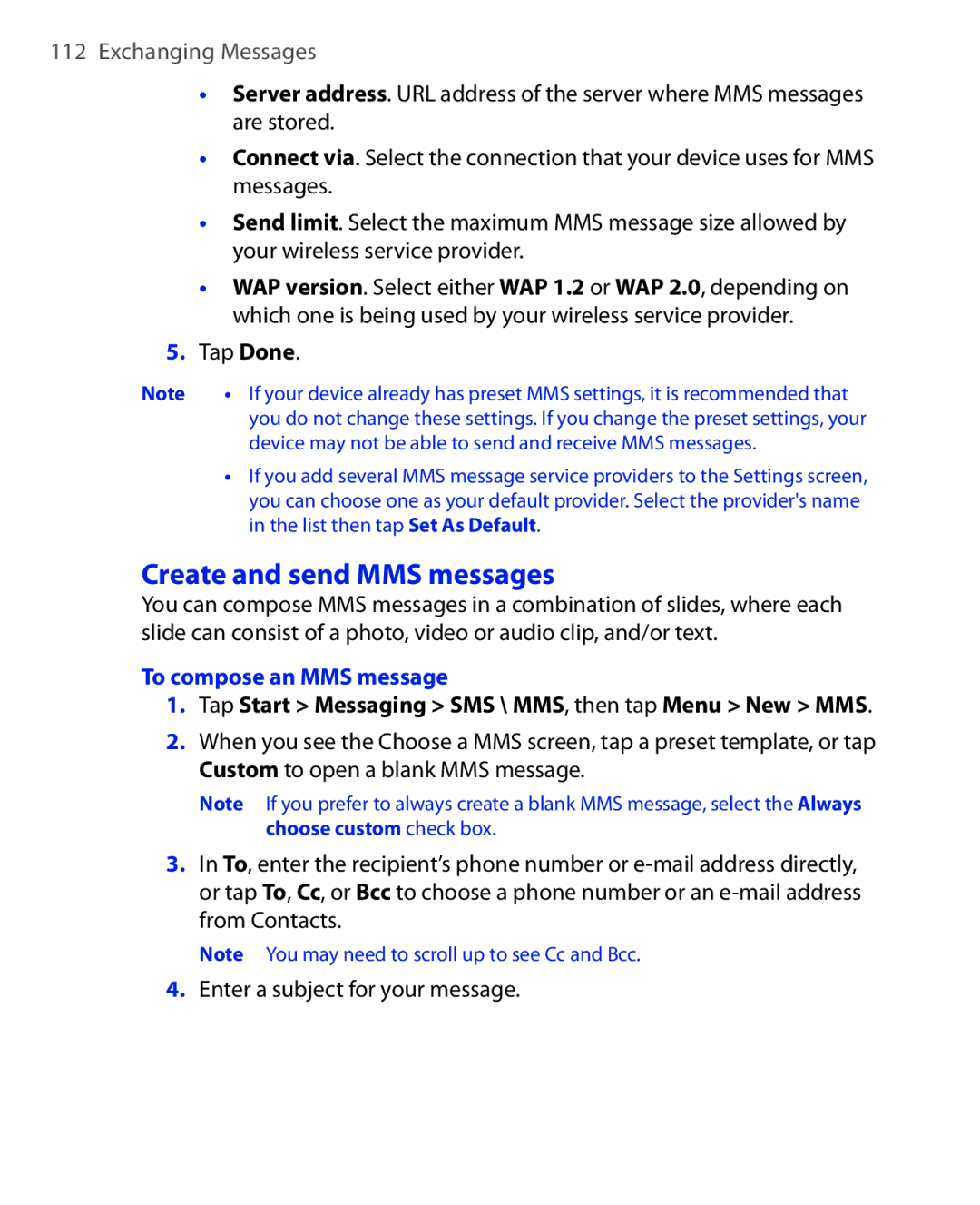 HTC Xda orbit 2 manual Create and send MMS messages, To compose an MMS message 