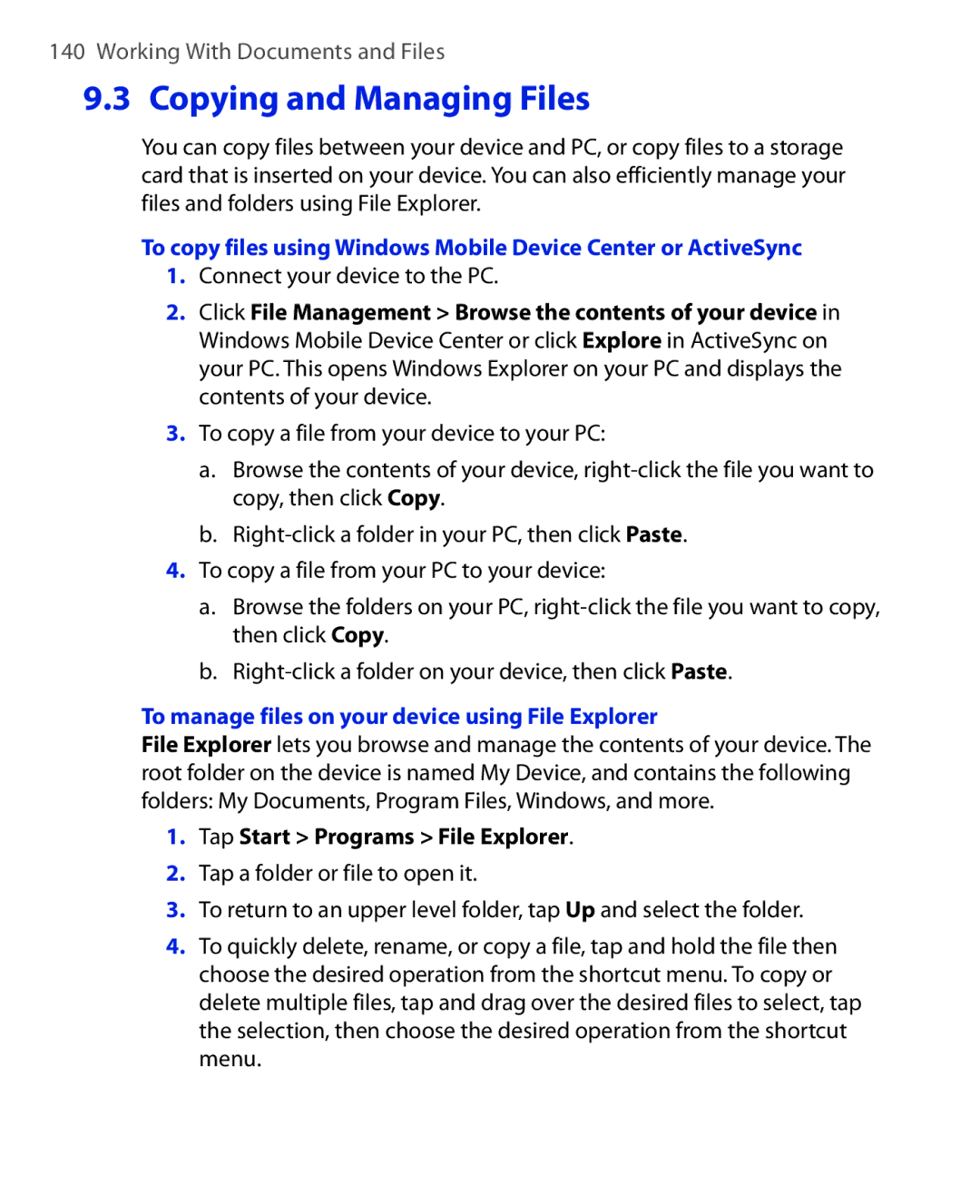 HTC Xda orbit 2 manual Connect your device to the PC, To manage files on your device using File Explorer 