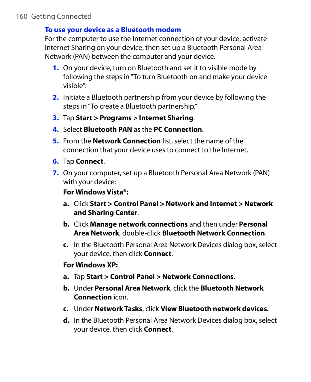 HTC Xda orbit 2 manual To use your device as a Bluetooth modem 