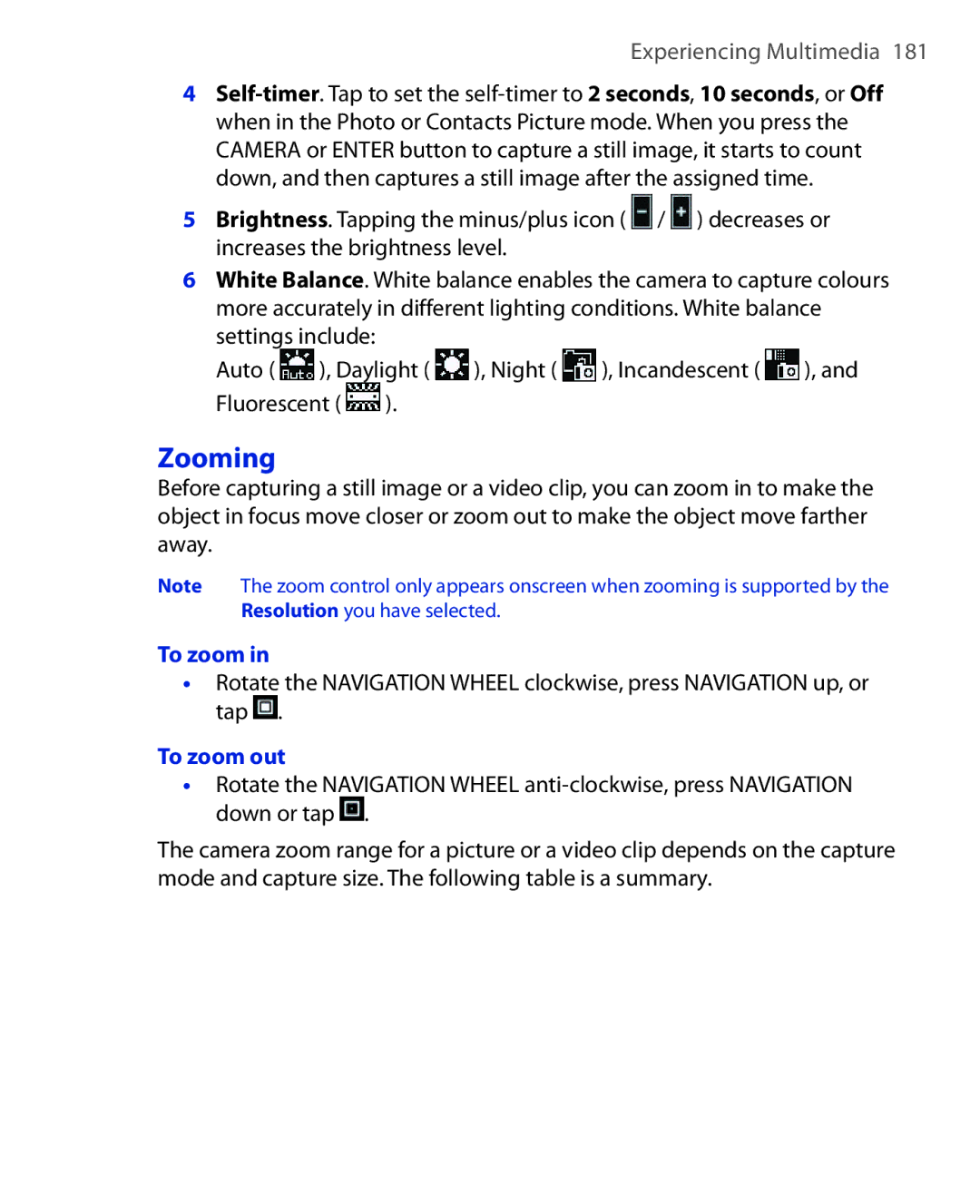 HTC Xda orbit 2 manual Zooming, To zoom out 