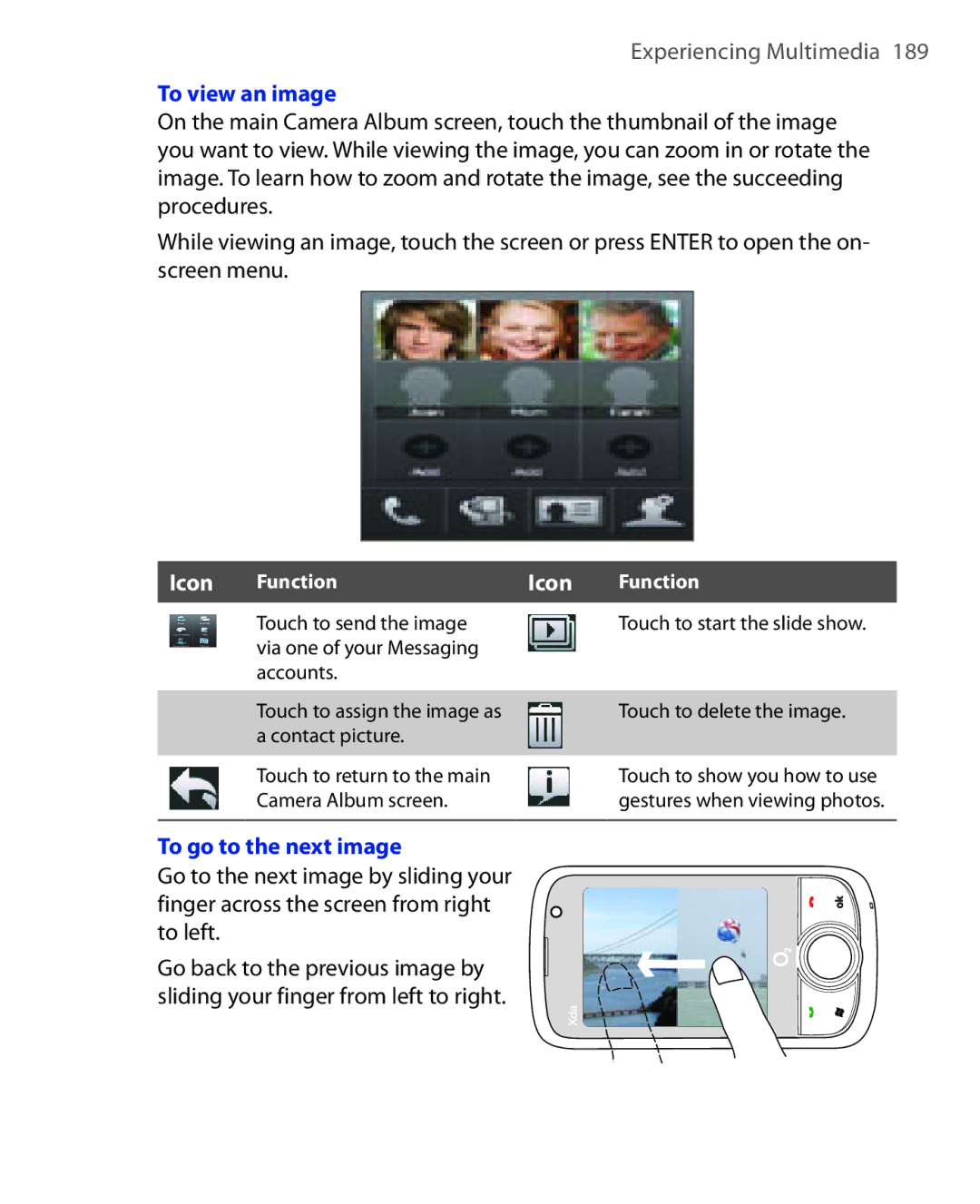 HTC Xda orbit 2 manual To view an image, To go to the next image 