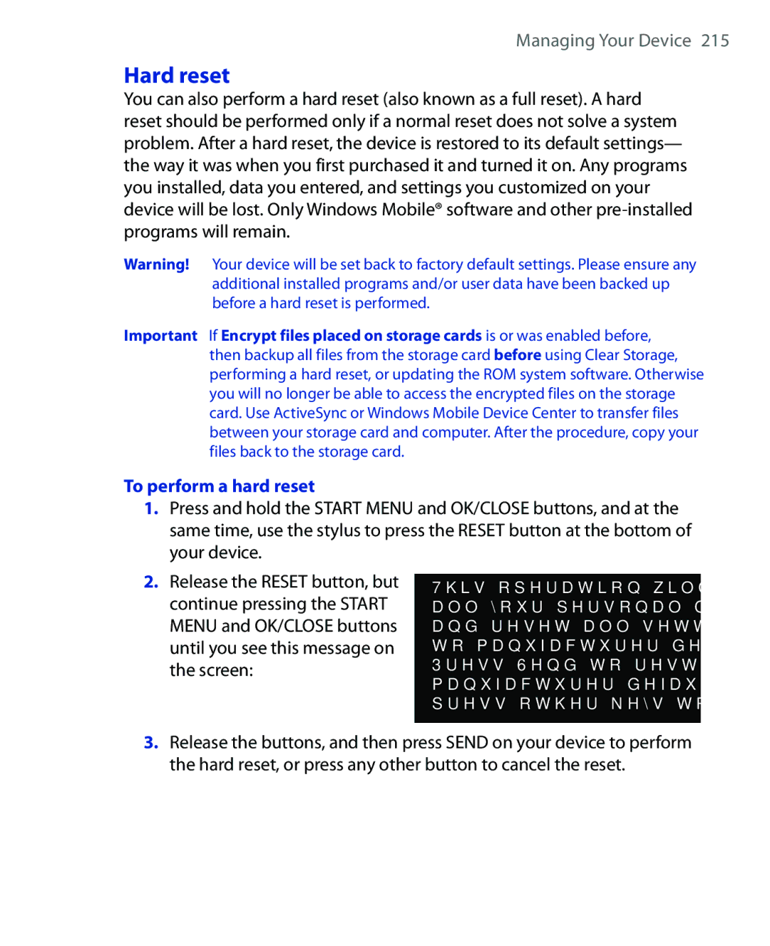 HTC Xda orbit 2 manual Hard reset 