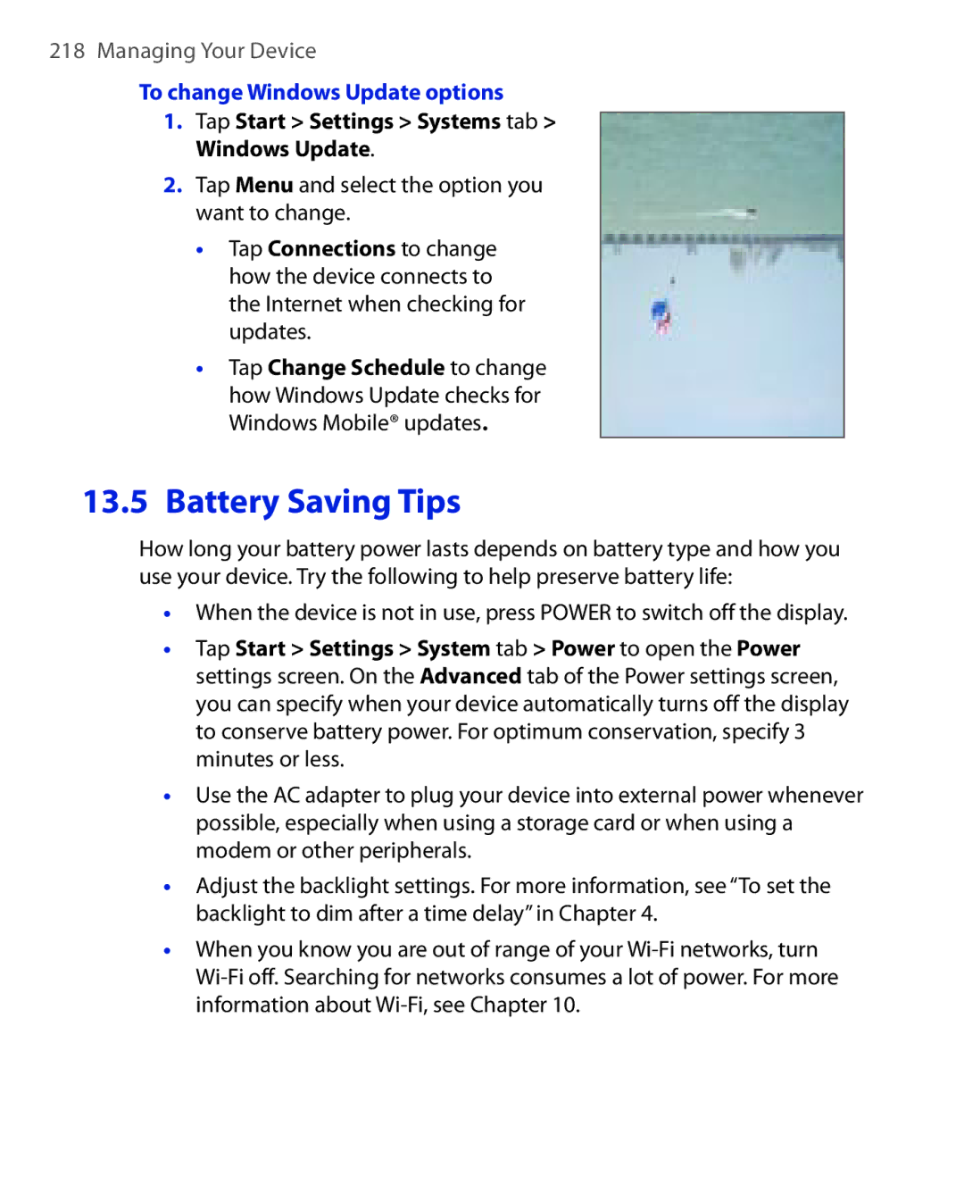 HTC Xda orbit 2 manual To change Windows Update options, Tap Menu and select the option you want to change 