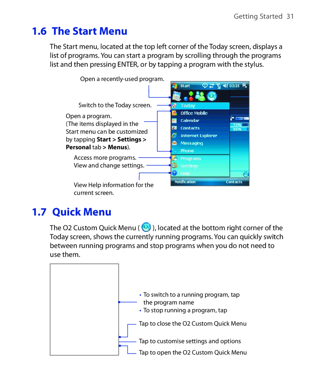 HTC Xda orbit 2 manual View Help information for the current screen 