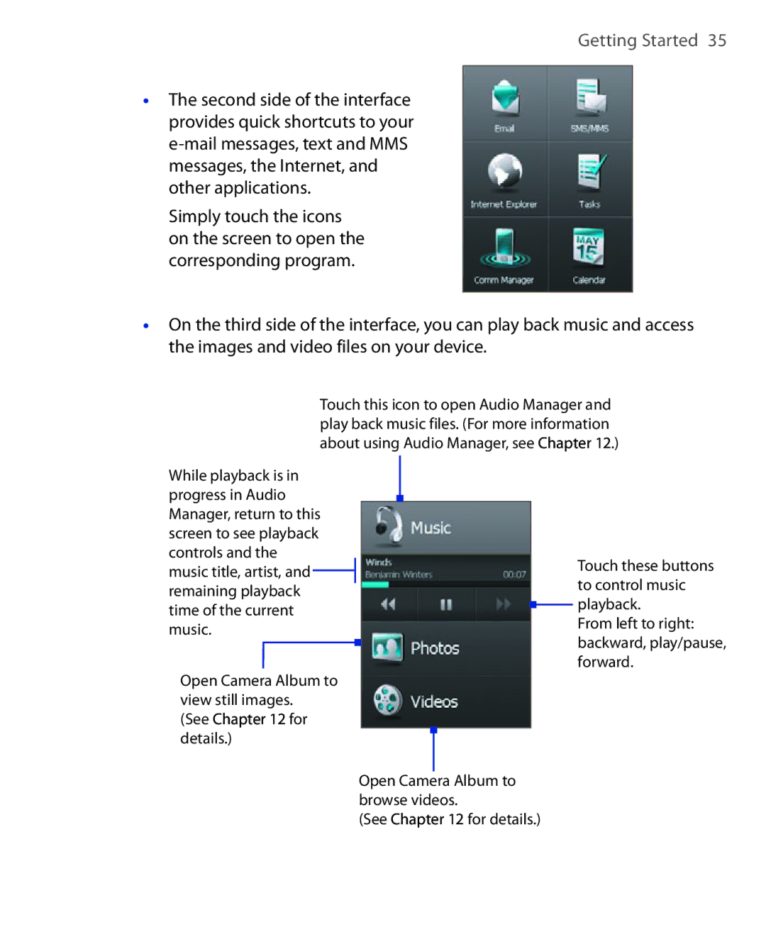 HTC Xda orbit 2 manual Touch these buttons to control music 