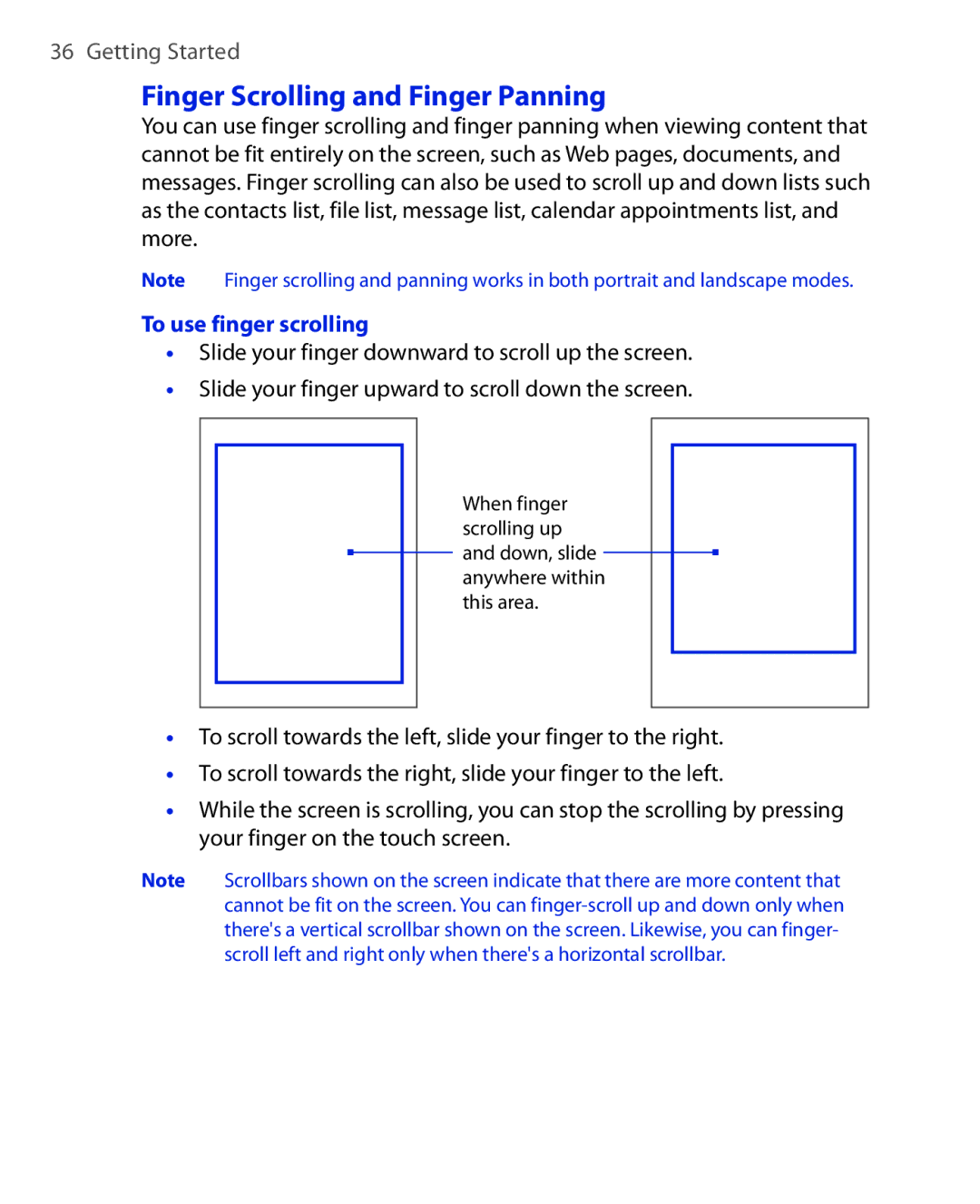 HTC Xda orbit 2 manual Finger Scrolling and Finger Panning, To use finger scrolling 