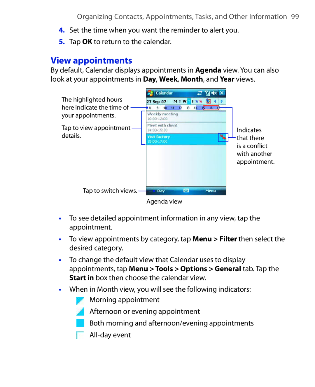 HTC Xda orbit 2 manual View appointments 