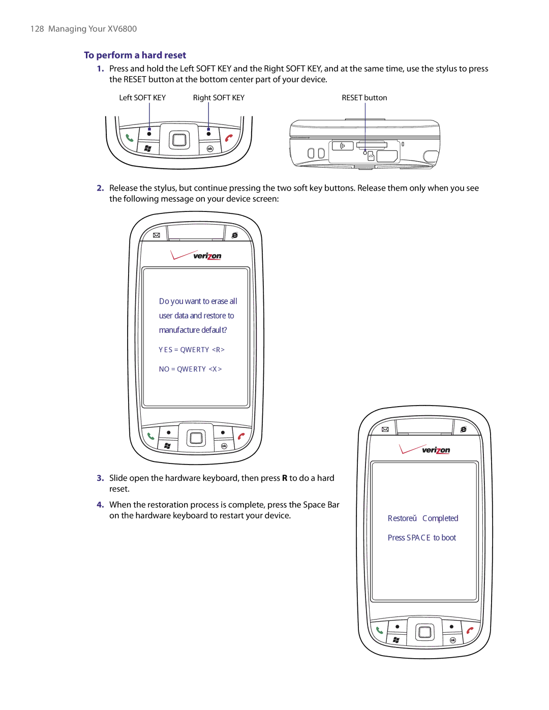 HTC XV6800 user manual To perform a hard reset 