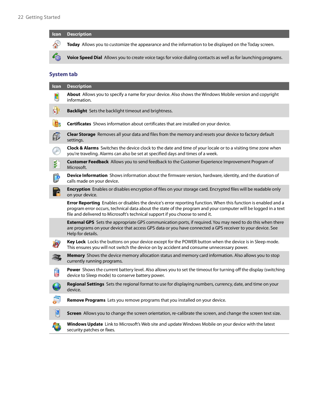 HTC XV6800 user manual System tab 