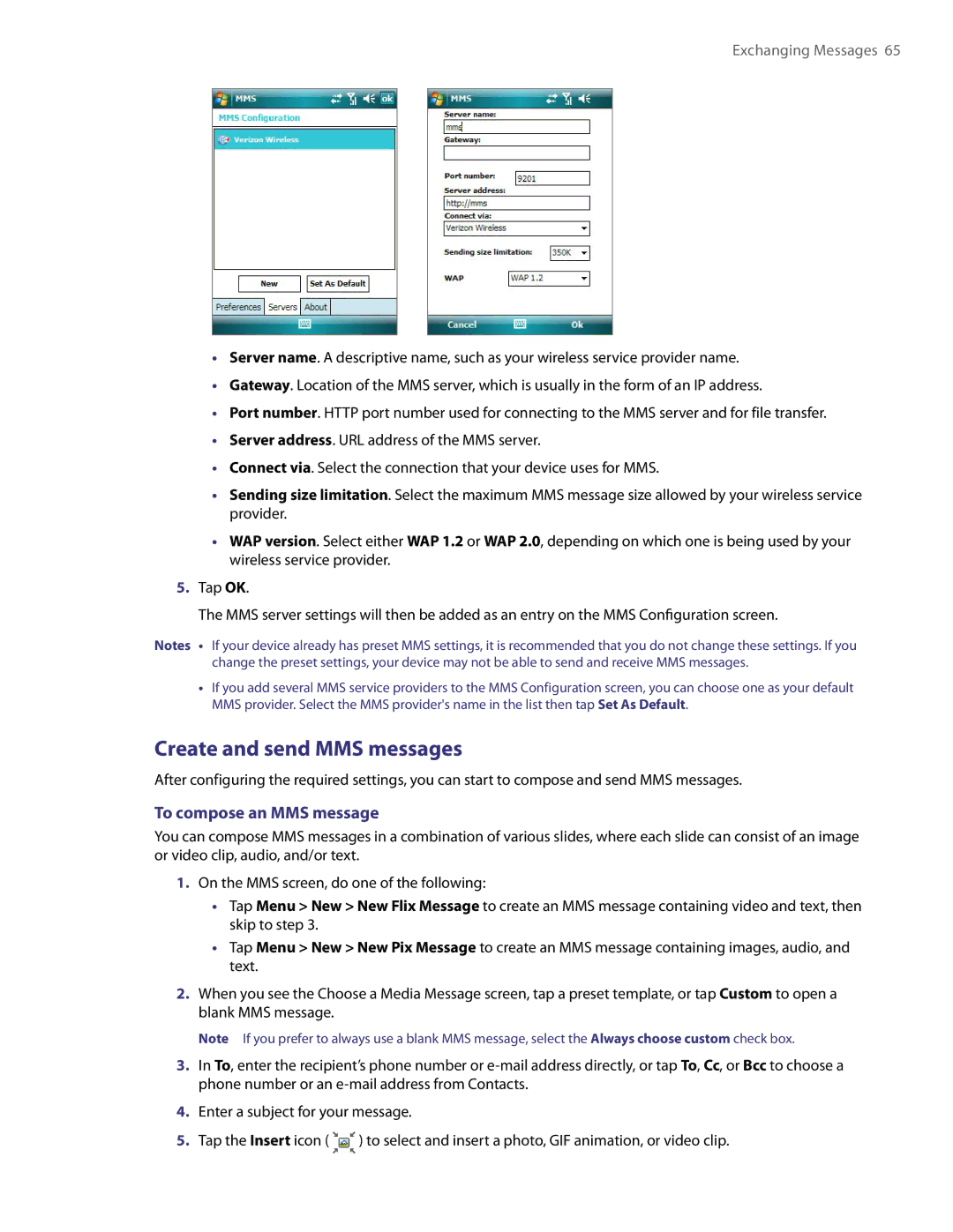 HTC XV6800 user manual Create and send MMS messages, To compose an MMS message 