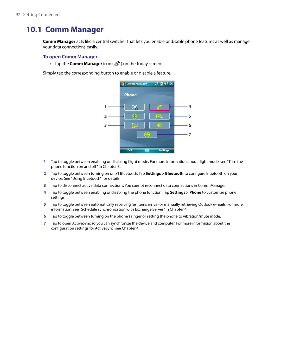 HTC XV6800 user manual To open Comm Manager 