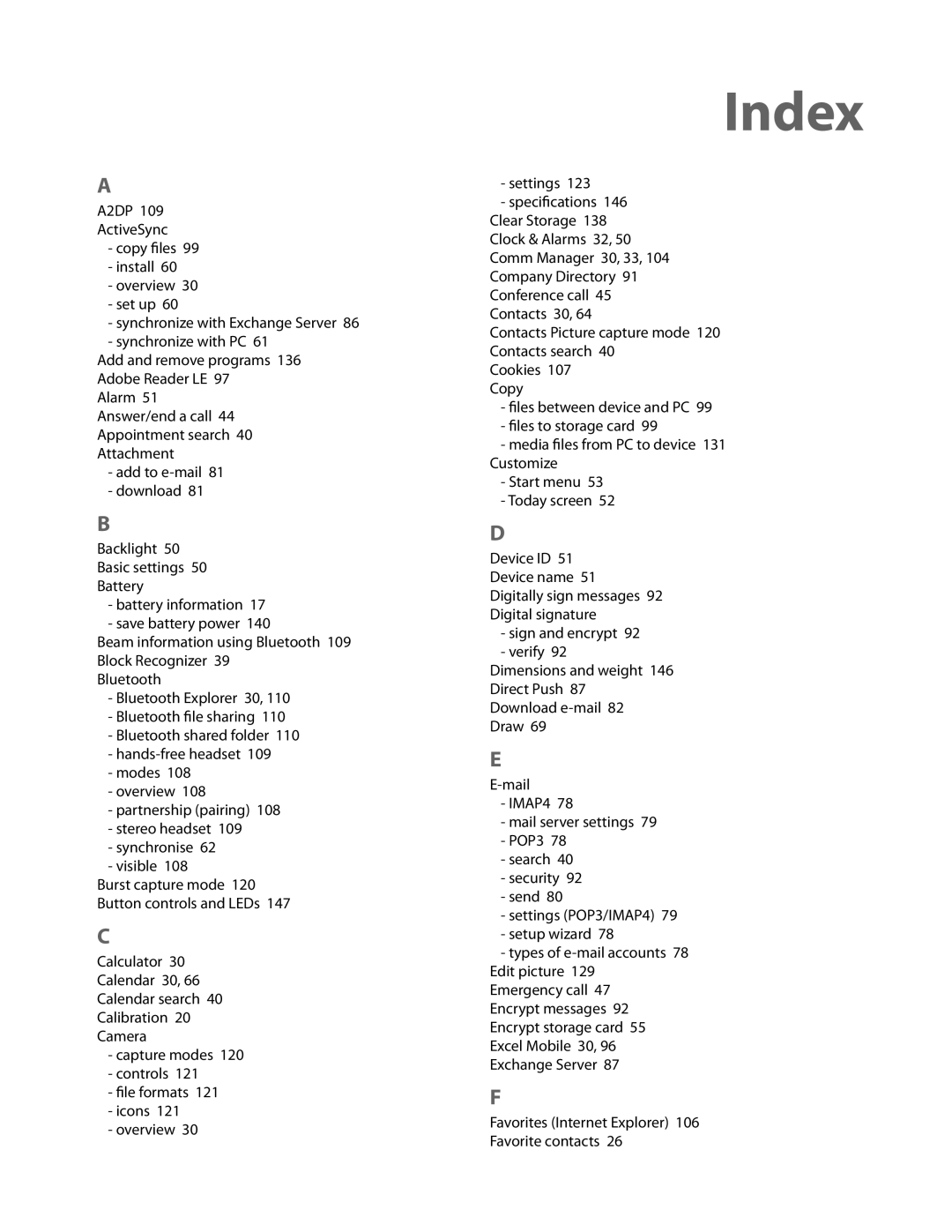 HTC NM8VOGU100, XV6900, 4115A-VOGU100 user manual Index 