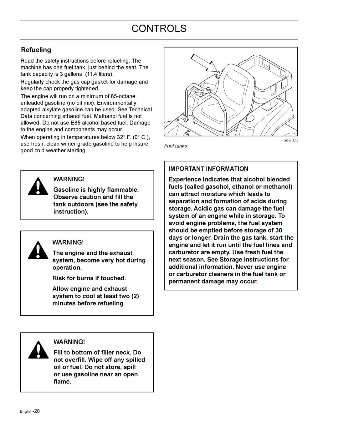 HTC Z5426BF, Z4220BF, Z4824BF, Z4619BF, Z4219BF manual Refueling 