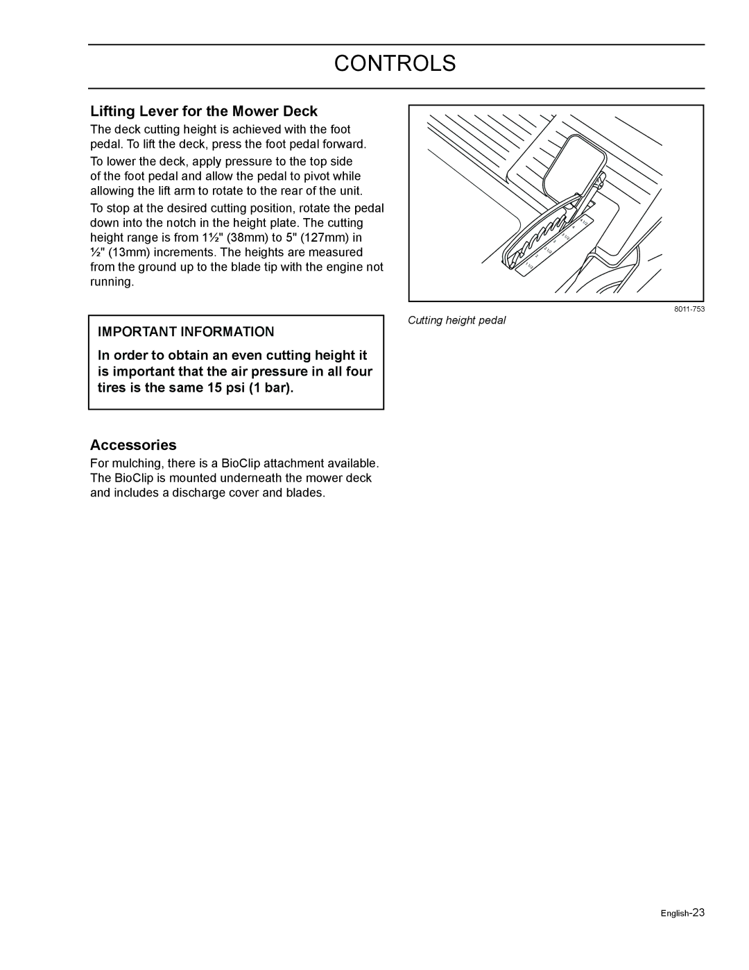 HTC Z5426BF, Z4220BF, Z4824BF, Z4619BF, Z4219BF manual Lifting Lever for the Mower Deck, Accessories 