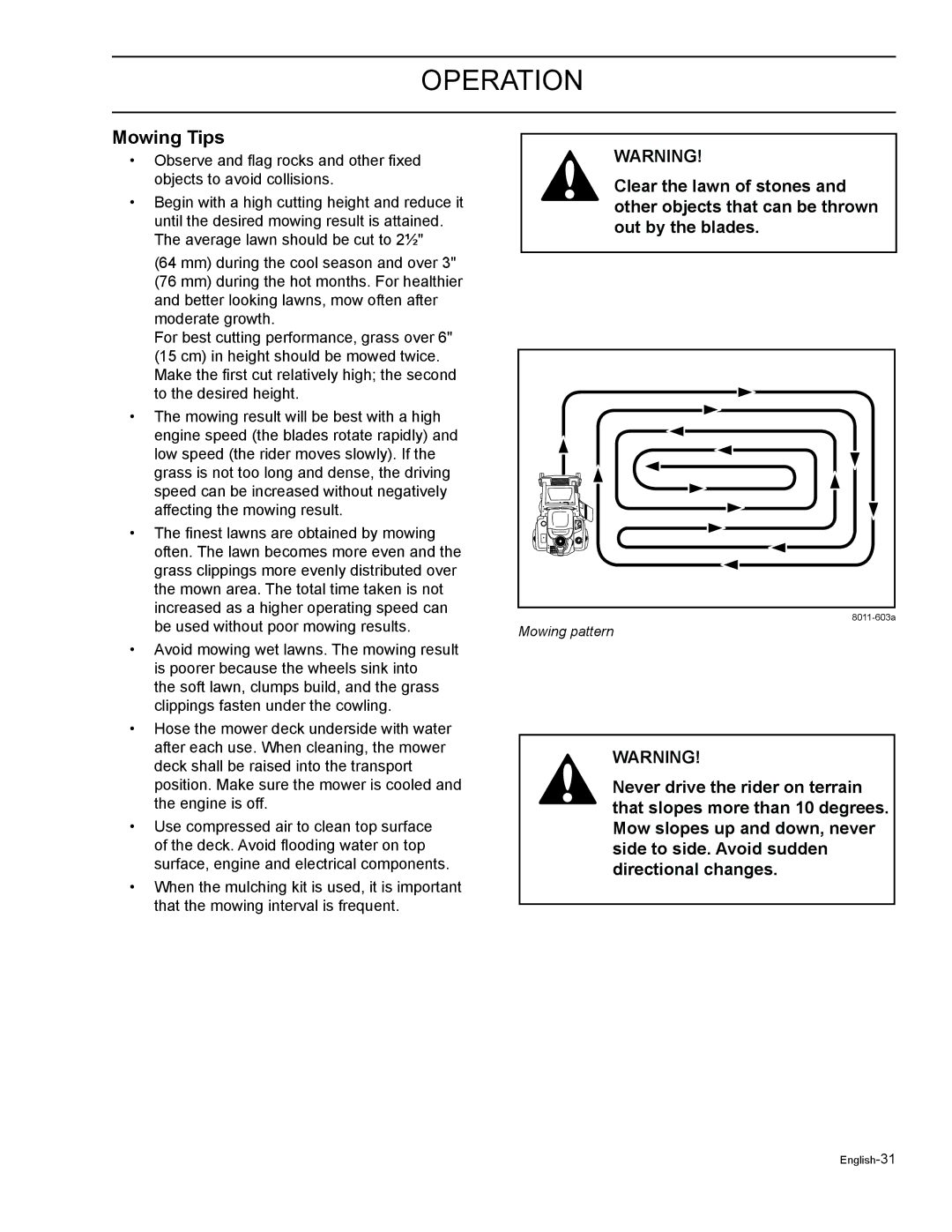 HTC Z5426BF, Z4220BF, Z4824BF, Z4619BF, Z4219BF manual Mowing Tips 