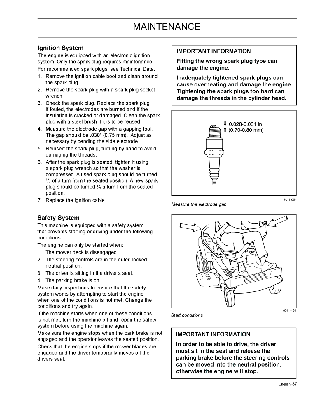 HTC Z4824BF, Z5426BF, Z4220BF, Z4619BF, Z4219BF manual Ignition System, Safety System 