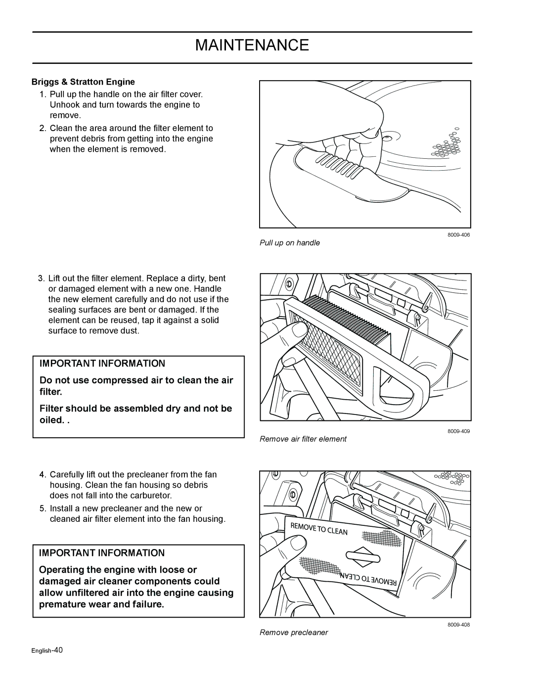 HTC Z5426BF, Z4220BF, Z4824BF, Z4619BF, Z4219BF manual Briggs & Stratton Engine 