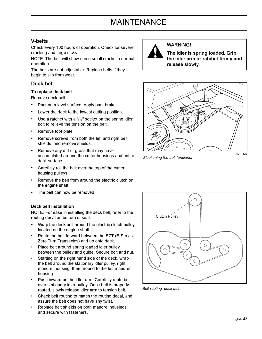 HTC Z5426BF, Z4220BF, Z4824BF, Z4619BF, Z4219BF manual Belts, To replace deck belt, Deck belt installation 